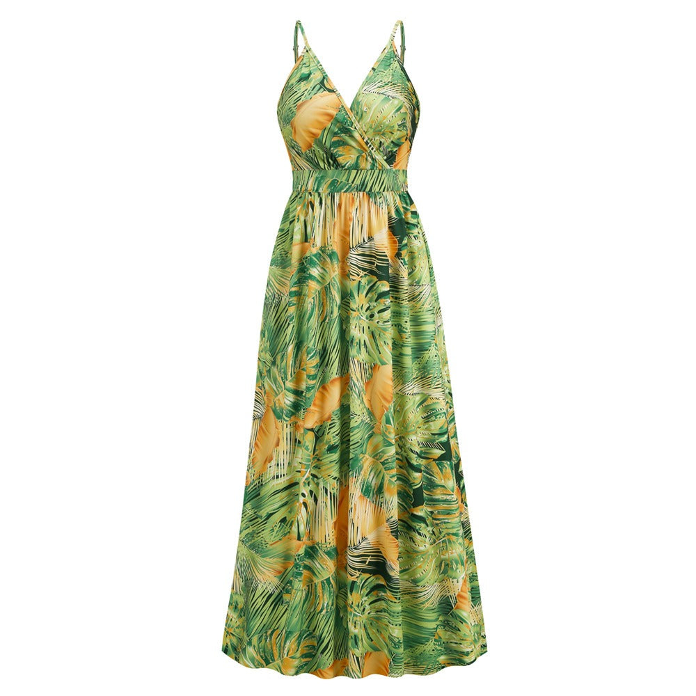 Tropical Floral Printed V-Neck Sundress