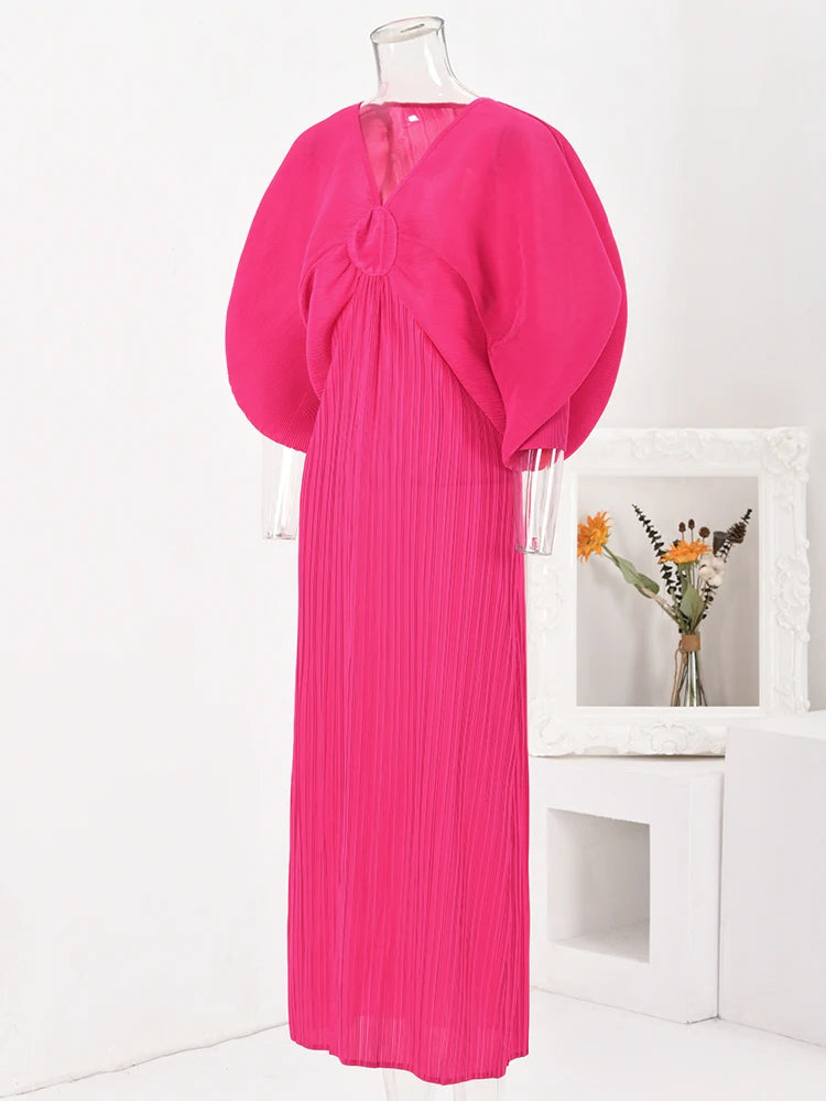 Dress Bat Sleeves V-Neck Long Dress