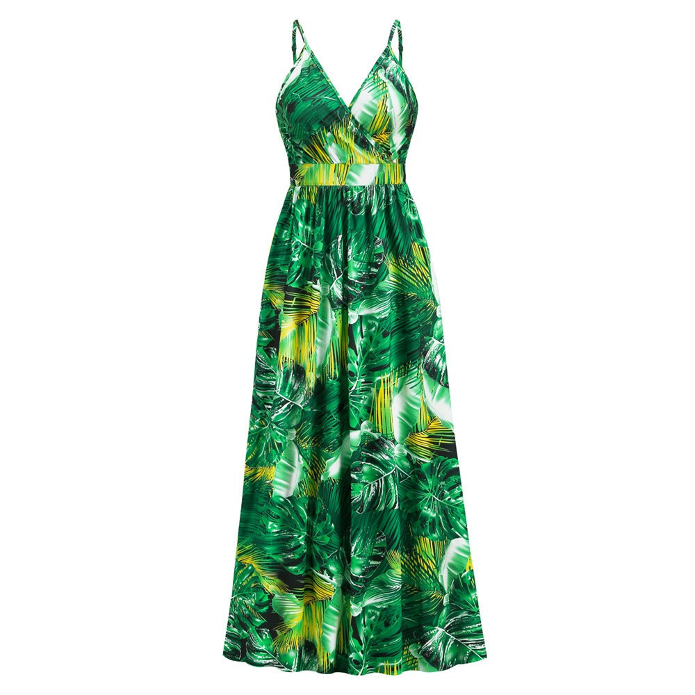 Tropical Floral Printed V-Neck Sundress