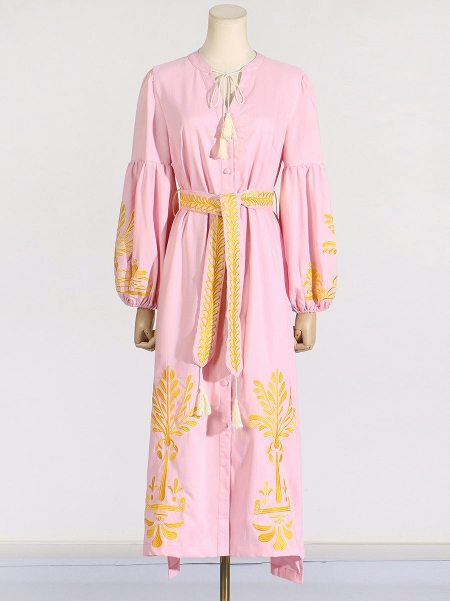 Lantern Sleeve Printed Long Dress