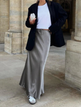 High Waist Long Satin Skirt| Elegant Ankle-Length Women¡¯s Skirt