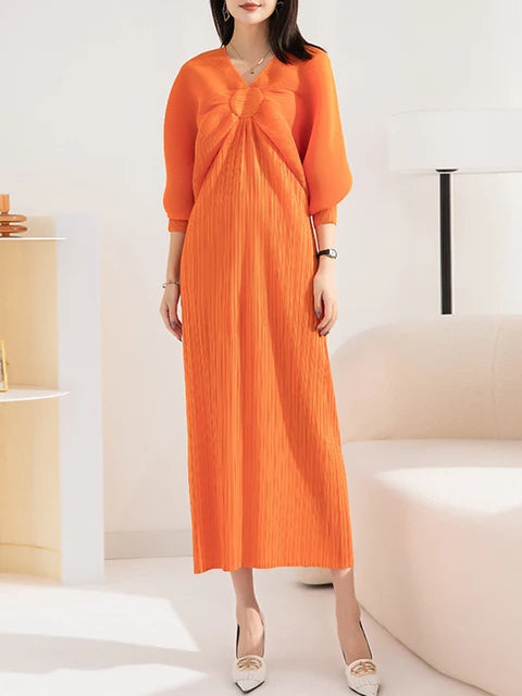 Dress Bat Sleeves V-Neck Long Dress