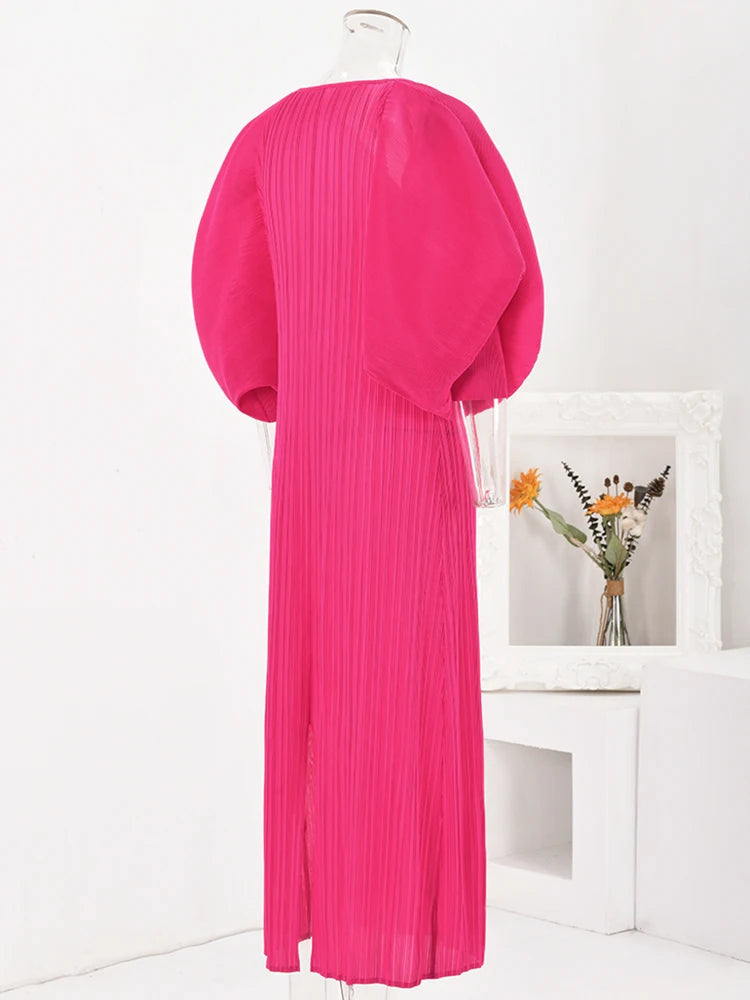 Dress Bat Sleeves V-Neck Long Dress