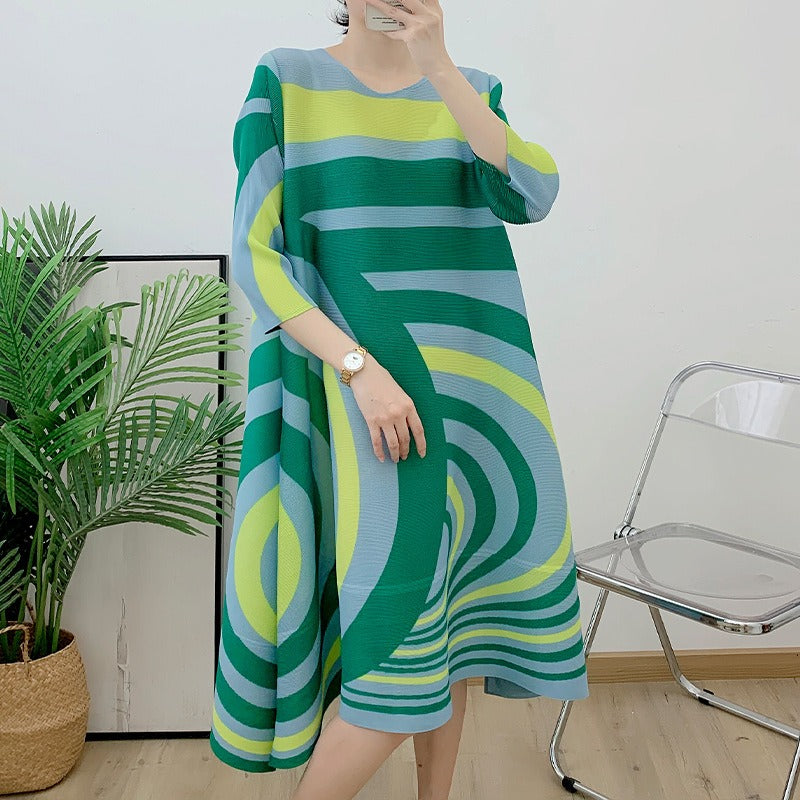 Printed Loose A-Line Pleated Mid-Length Skirt for Women