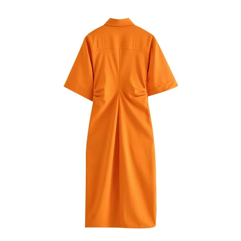 Vintage Button-Up Draped Midi Shirt Dress