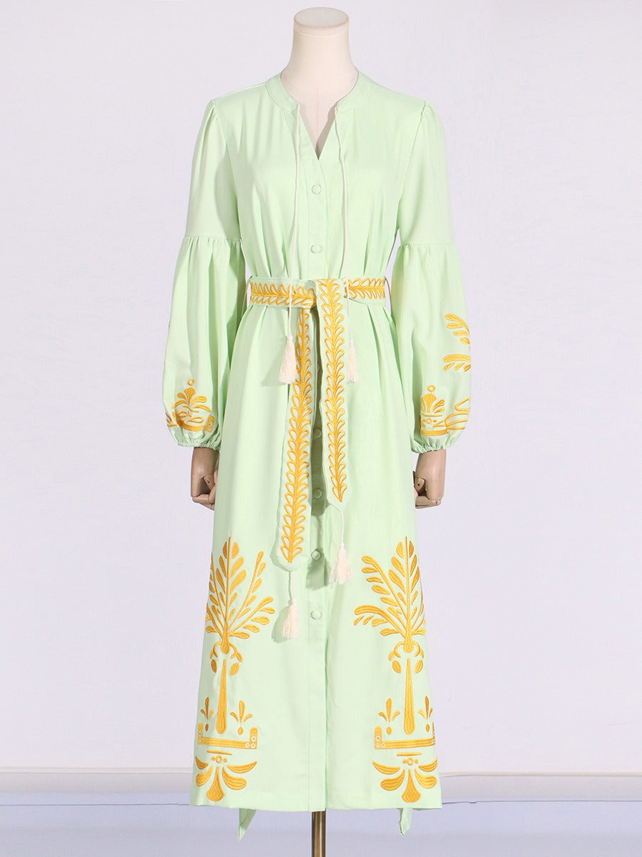 Lantern Sleeve Printed Long Dress