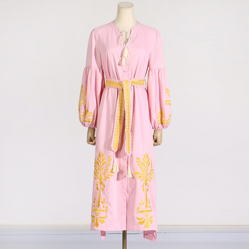 Lantern Sleeve Printed Long Dress