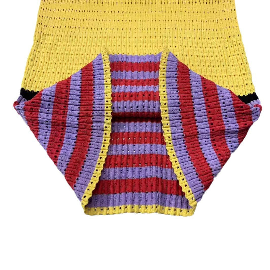 Horizontal Striped Sleeveless Slim Fit Jacquard Knit Dress