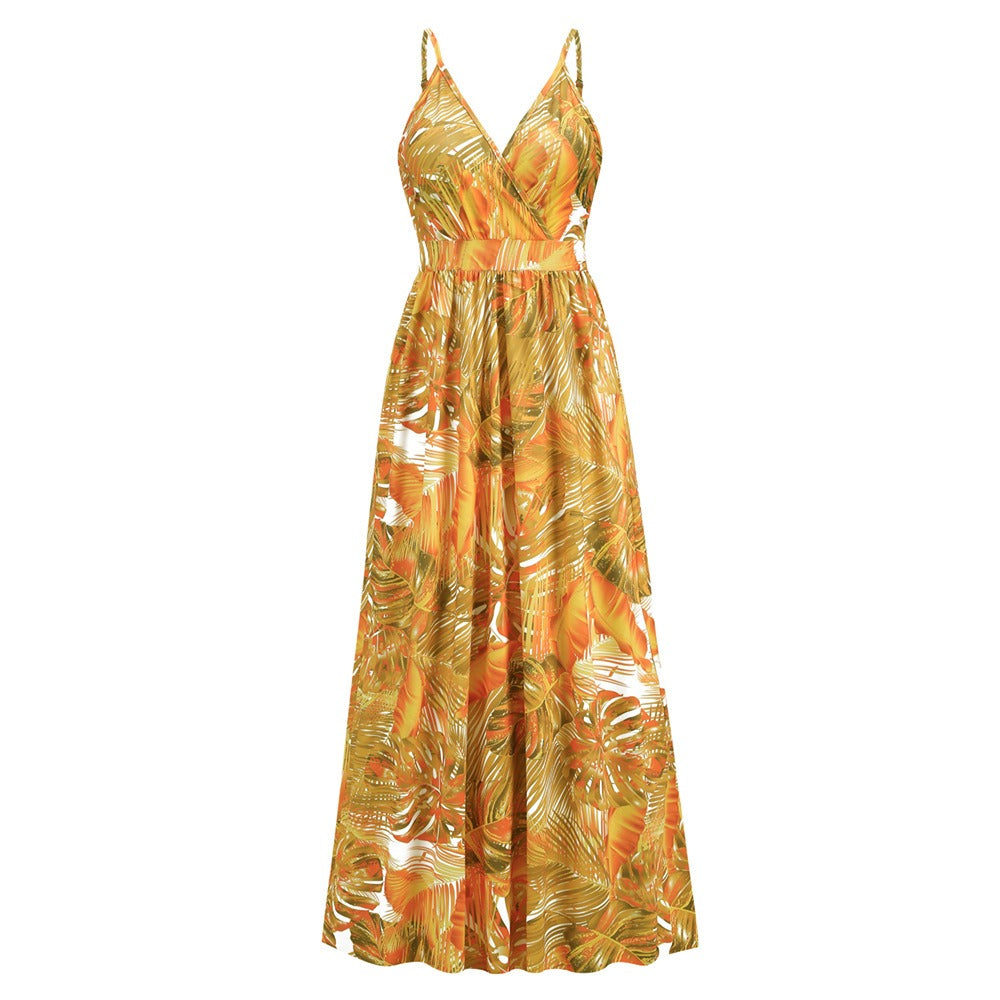 Tropical Floral Printed V-Neck Sundress