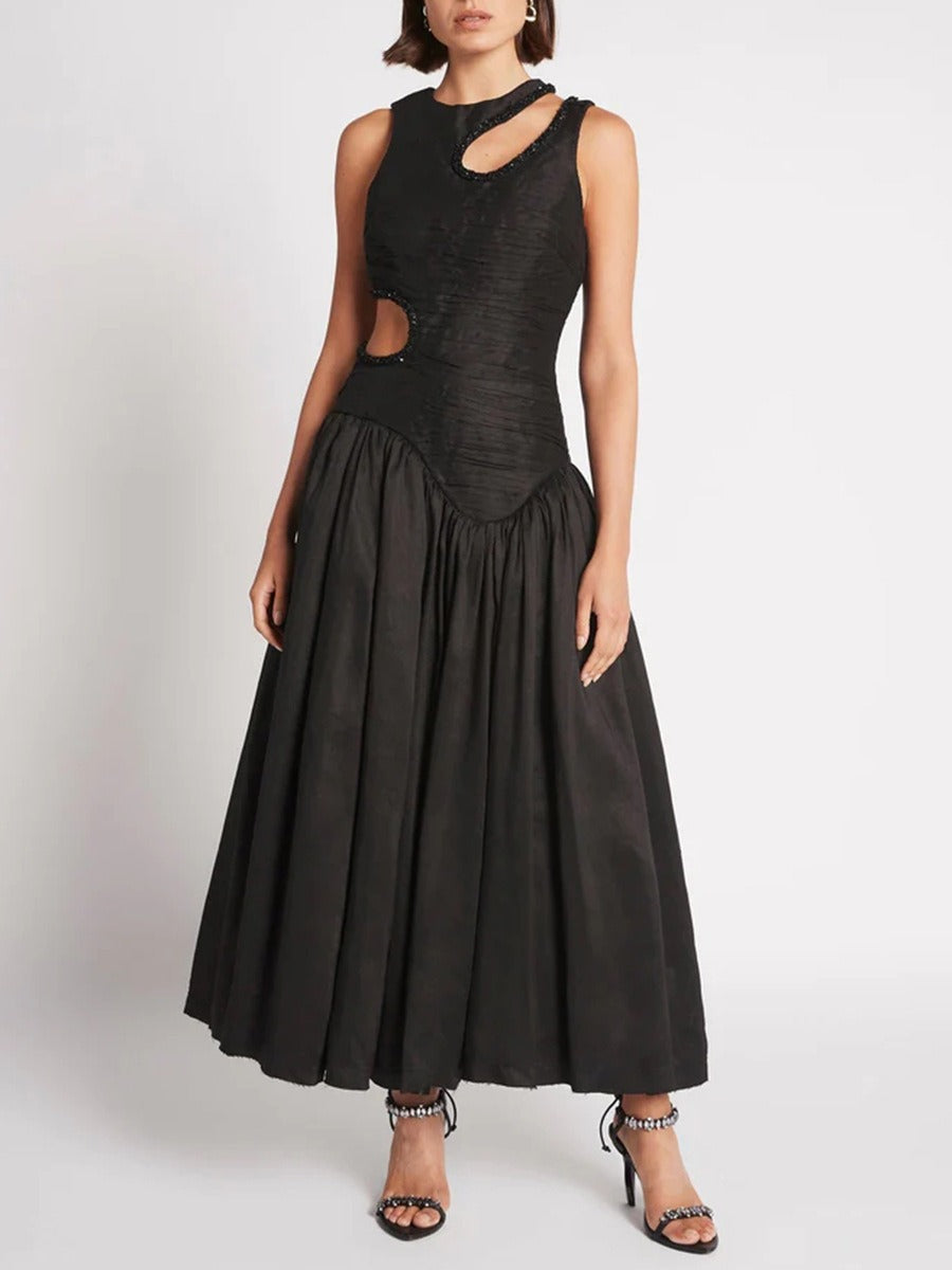 Bright Sleeveless Hollow Print Dress for Women