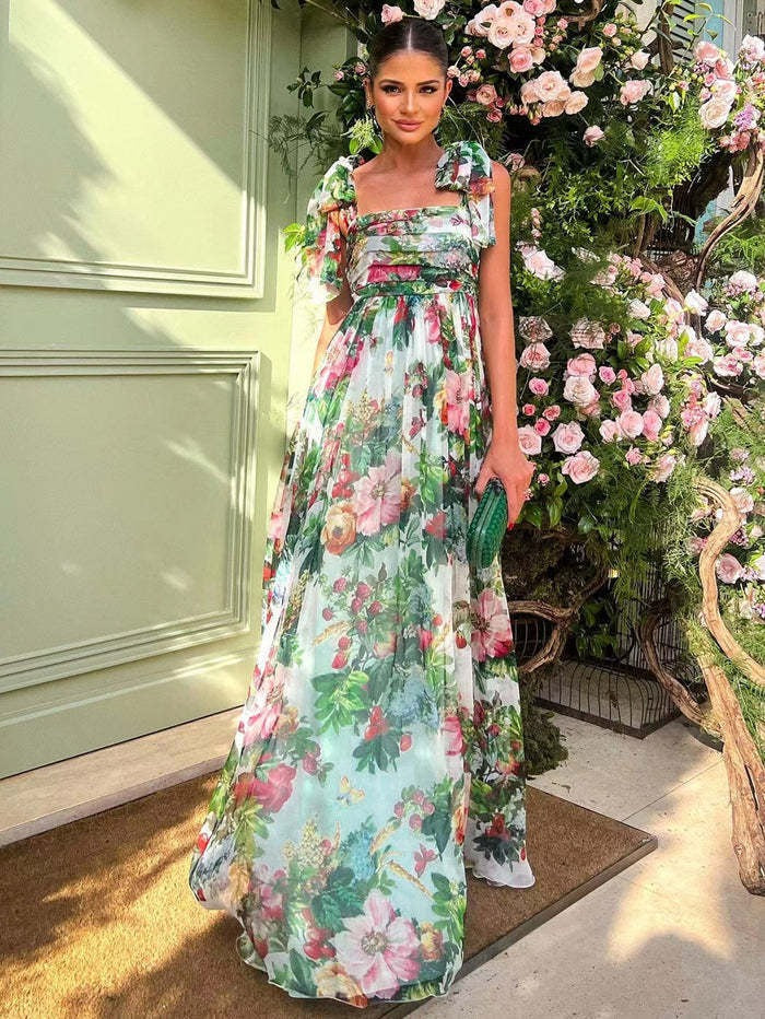 Rose Print Pleated Dress