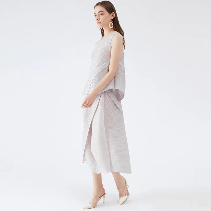 Accordion Two Piece Long Skirt & Top Set for Women