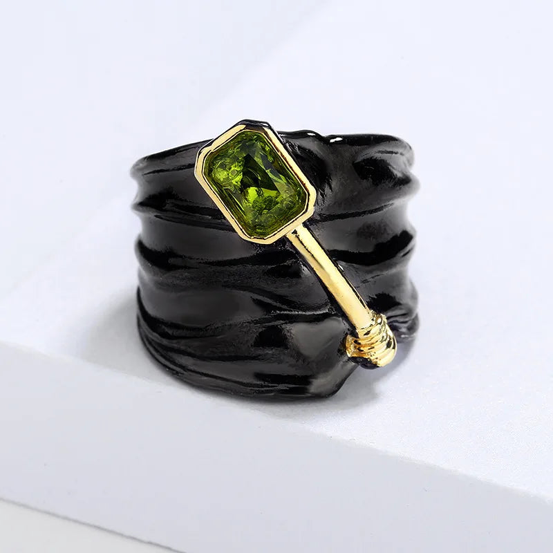 Black Gold & 925 Sterling Silver Cocktail Ring