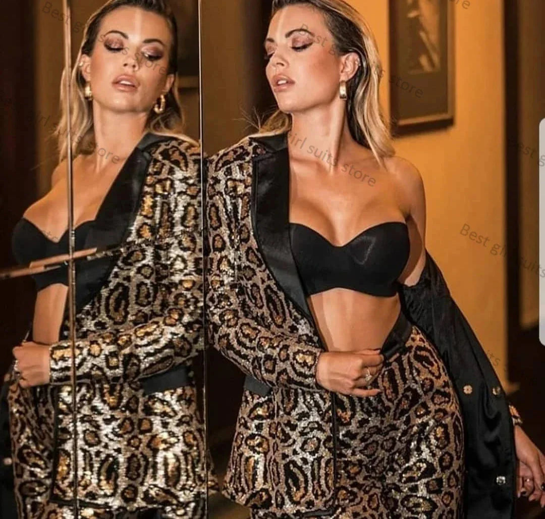 Leopard Printed 2 Piece Women Suit Pants