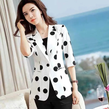 Polka Dot Notched Collar Blazer