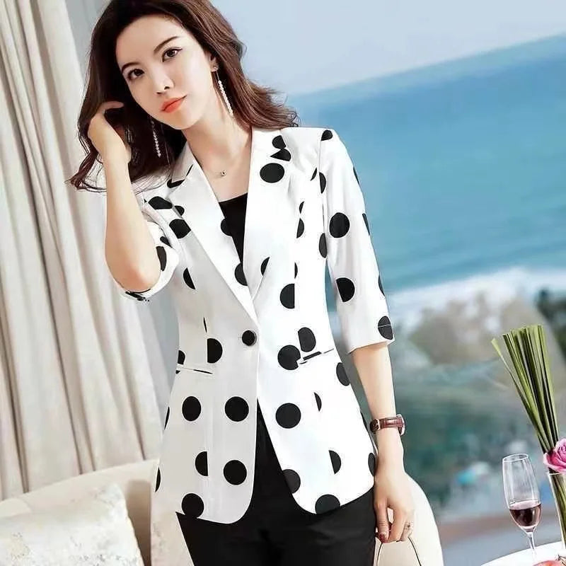 Polka Dot Notched Collar Blazer