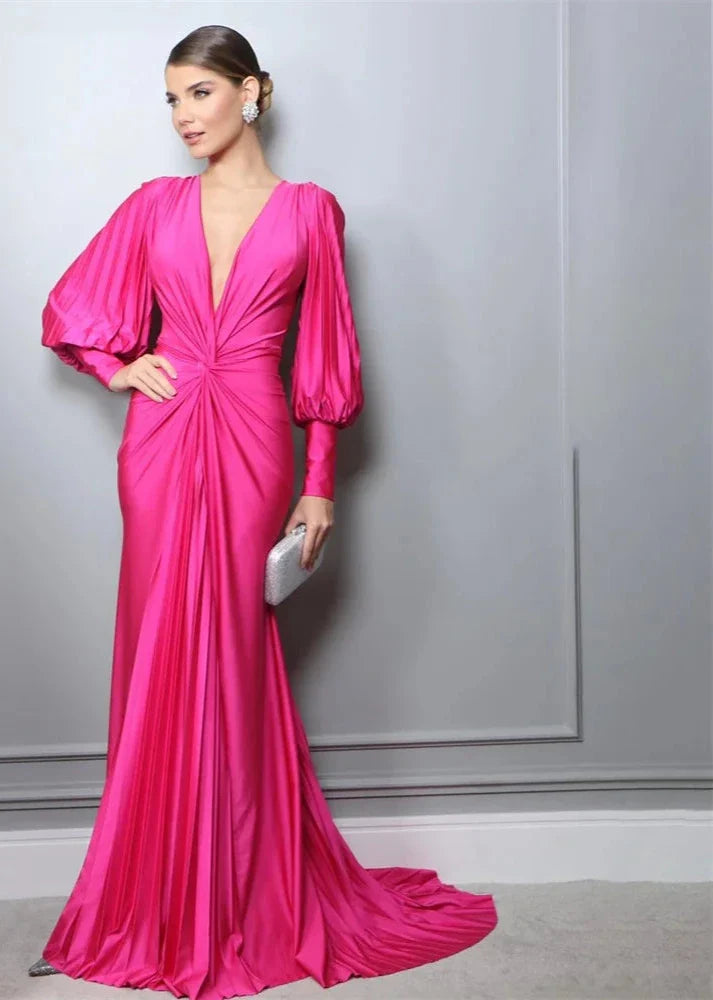 Floor-Length V-Neck Evening Gown