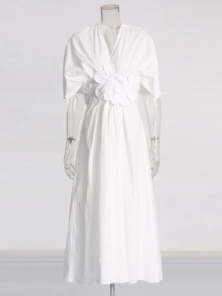 Spliced Bodice Floral Applique Spring Dress