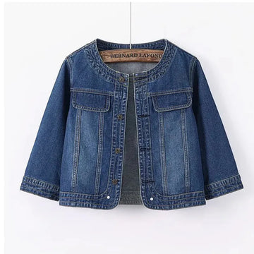 Quarter sleeved O-neck Denim Jacket