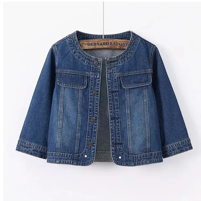 Quarter sleeved O-neck Denim Jacket