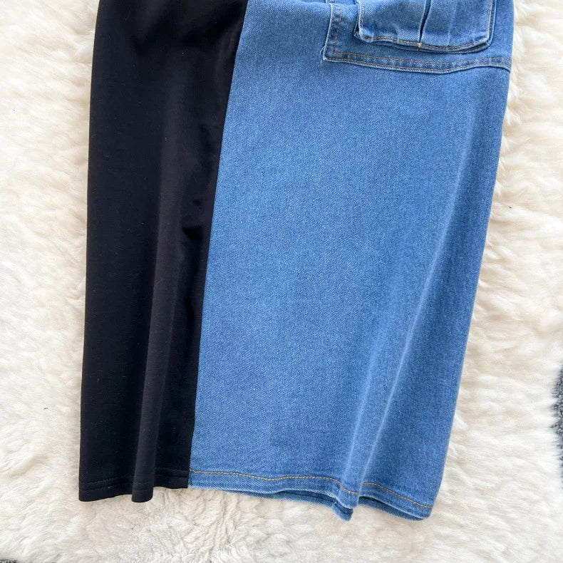 Mid-Length Y2K Streetwear Denim Jean Dress