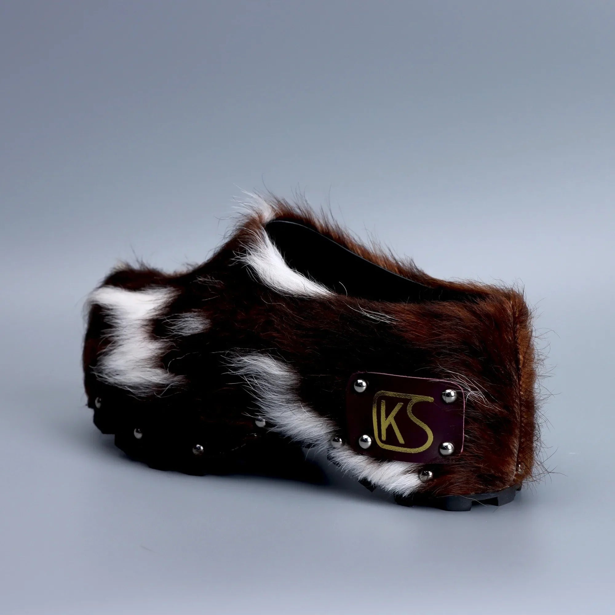 Handmade Studded Platform Fur Slippers