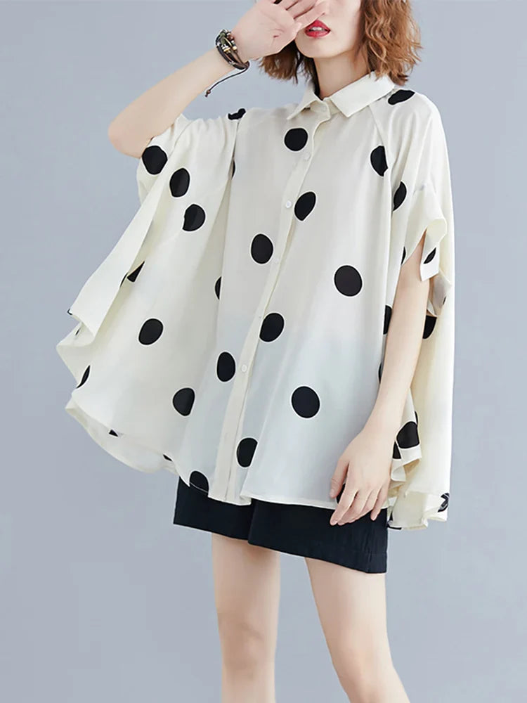 Short Sleeve Polka Dot Swing Blouse
