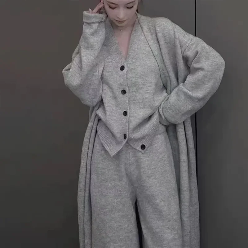 Three Piece Set - European British Style Long Sweater