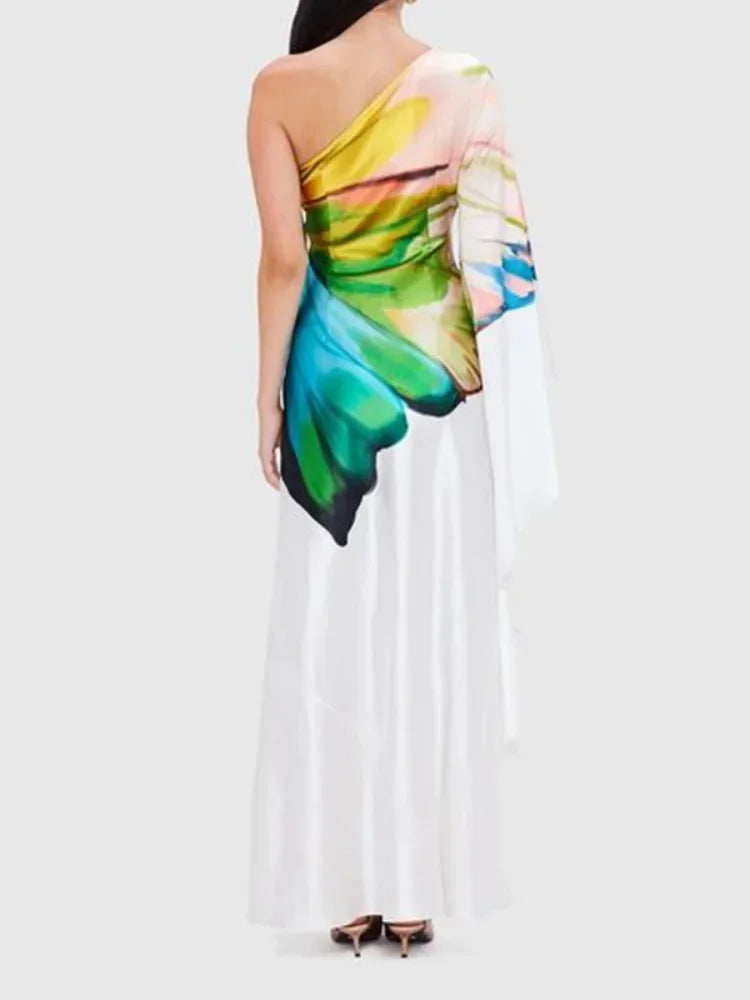 Amberige One-Shoulder Printed Maxi Dress