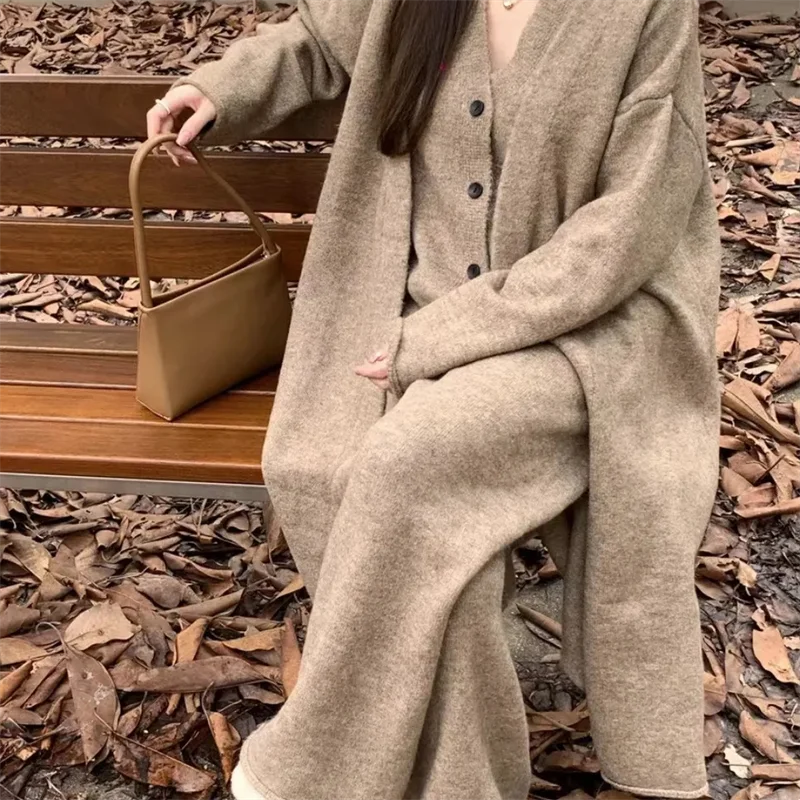 Three Piece Set - European British Style Long Sweater