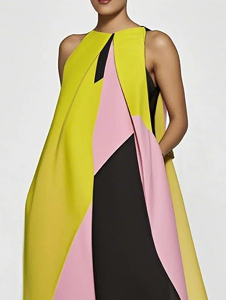 Color-Block Casual Maxi Dress for Women