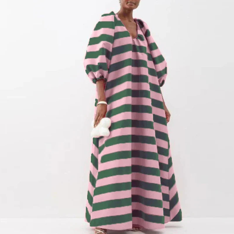 Elegant V-Neck Striped Maxi Dress for Women