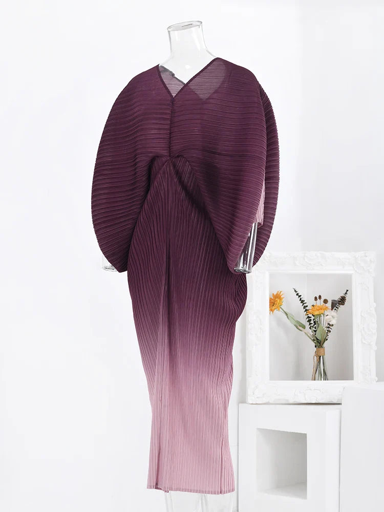 Bright Ombre Gradient Pleated Dress