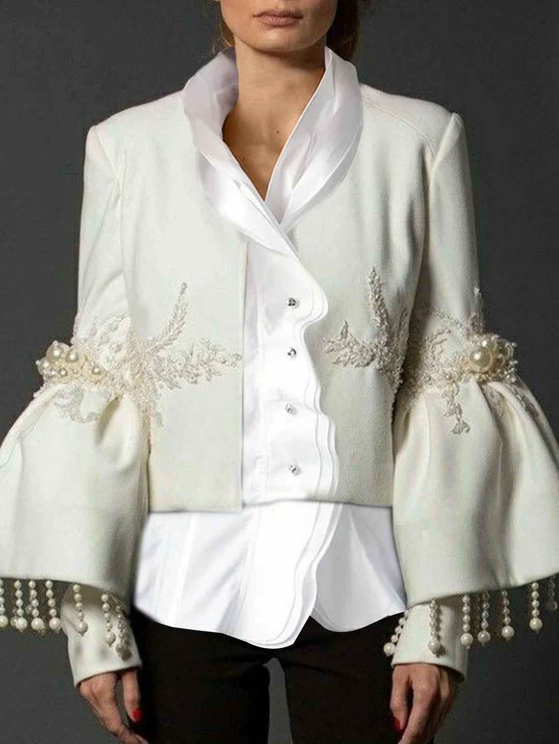 Vintage Pearl Embroidered Flared Jacket