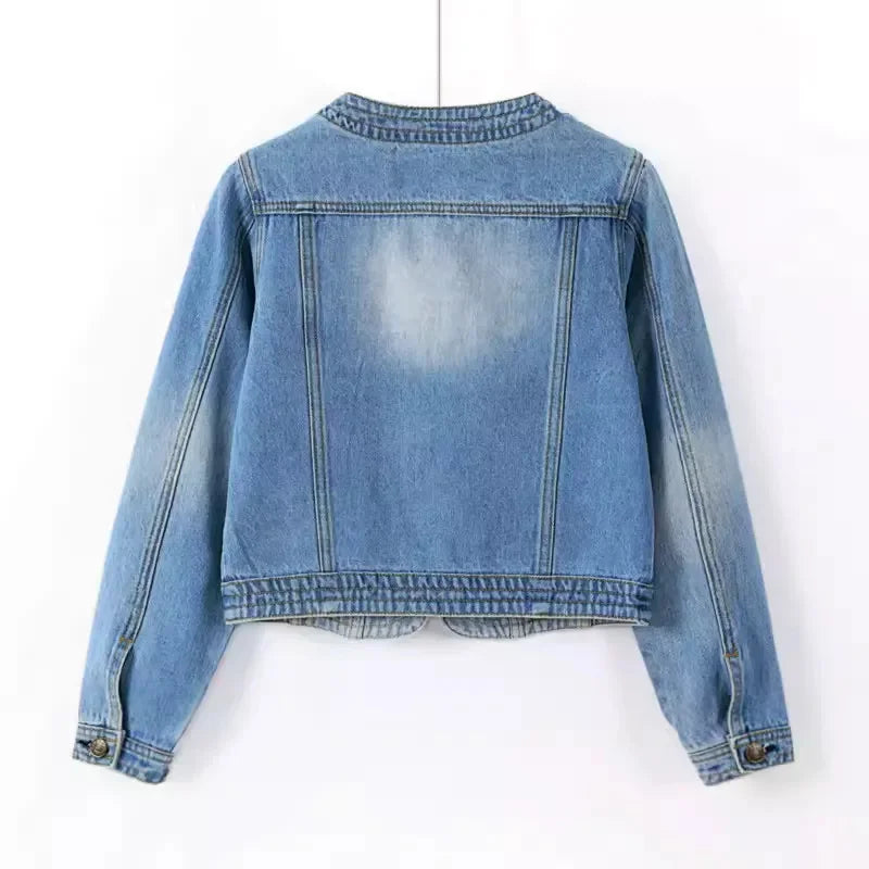 Quarter sleeved O-neck Denim Jacket