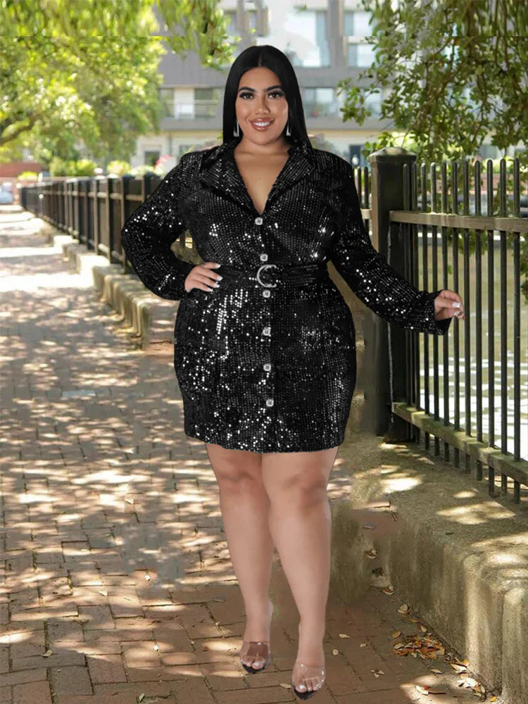 Sequins Belted Party Dress | Sparkling Mini Cocktail Dress