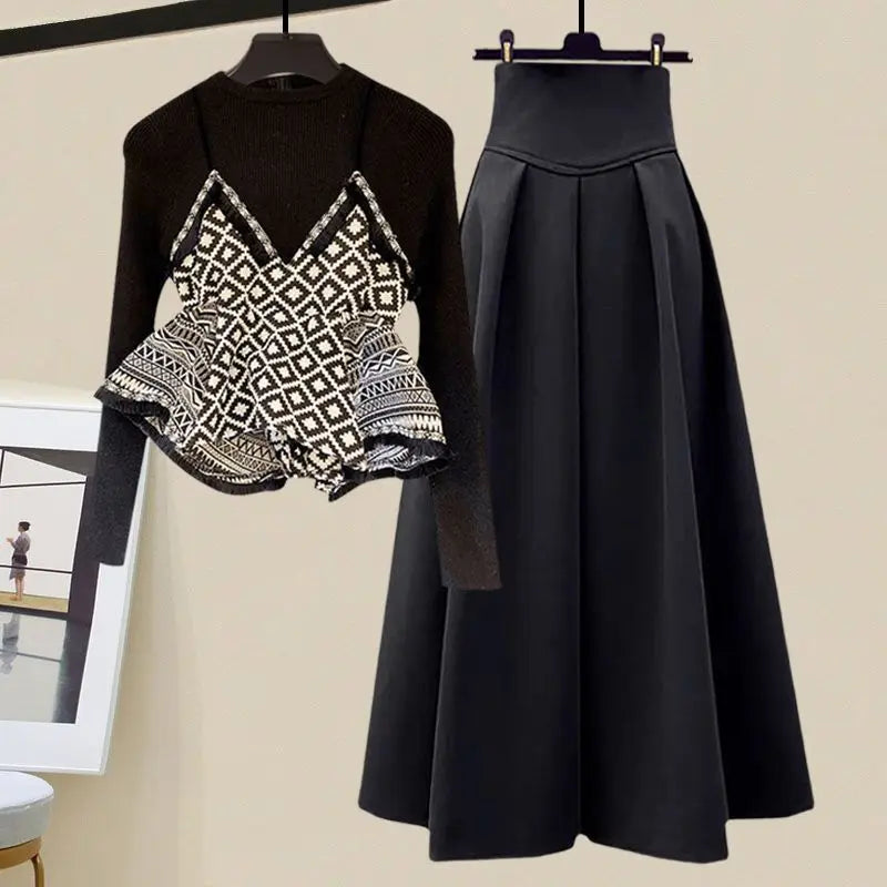 Elegant Mid-Calf Dress & Elastic Waist Pants