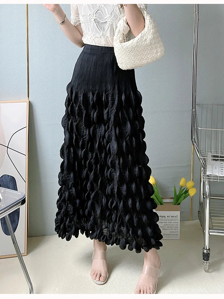 Miyake Pleated Sleeveless Bubbly Skirt Dress with Scarf