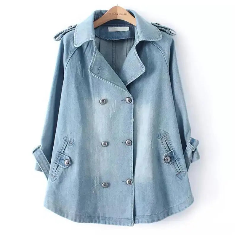 Double Breasted Denim Cape Coat