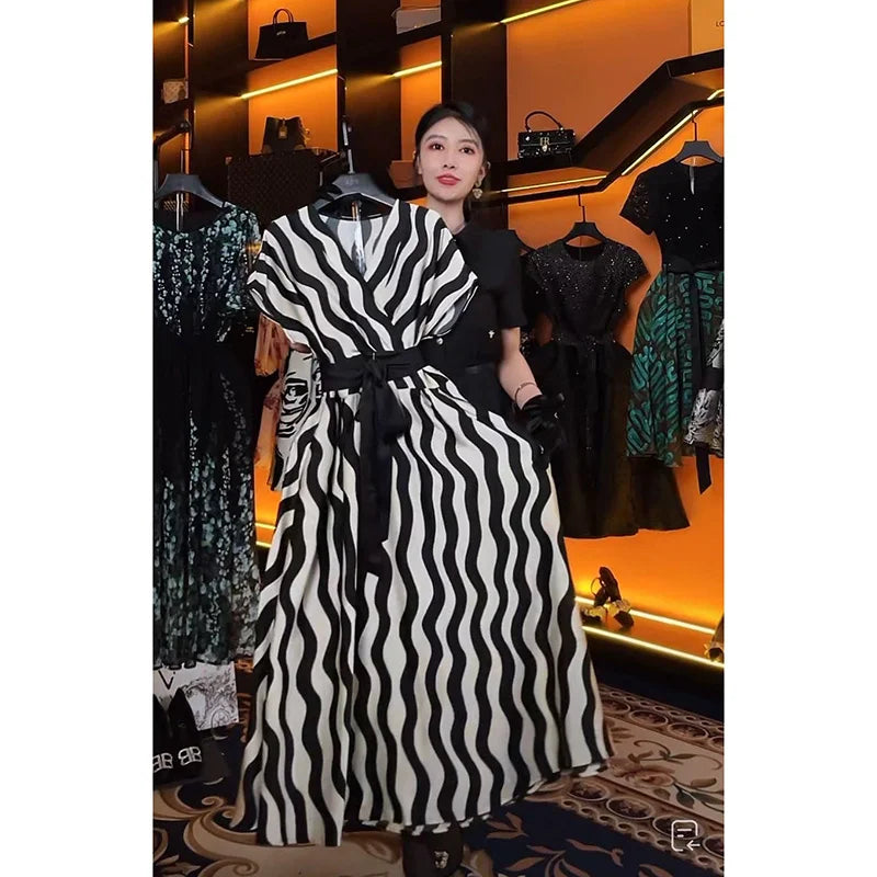 Zaria Stripe Print High Waist Dress for Women