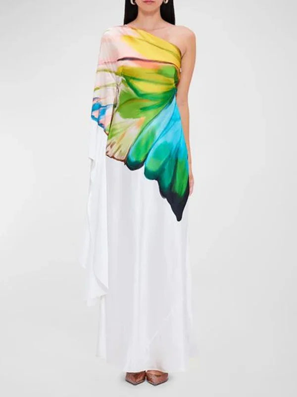 Amberige One-Shoulder Printed Maxi Dress