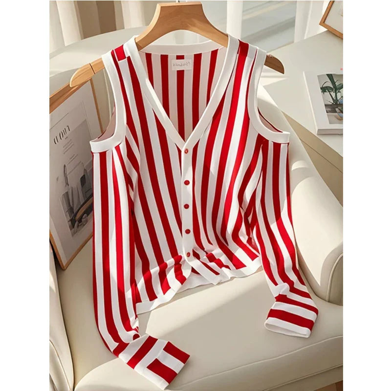 Red Striped Loose Off Shoulder Top