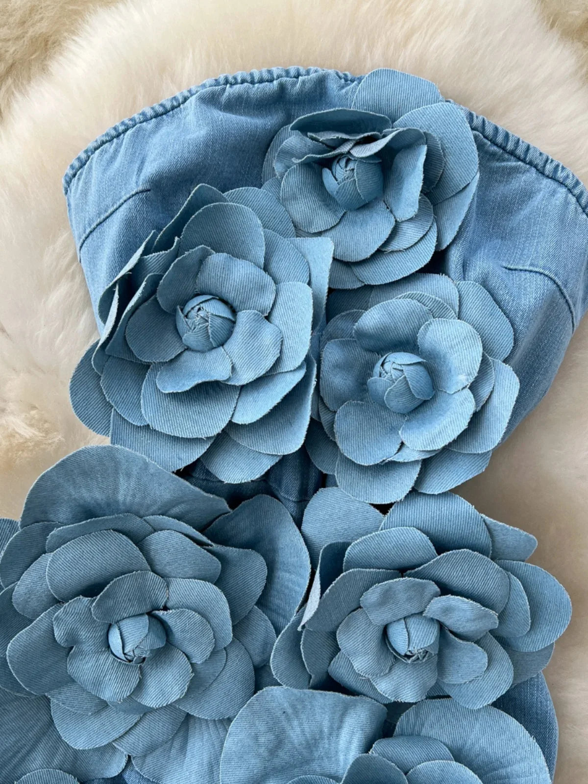 3D Flower Denim Mini Dress