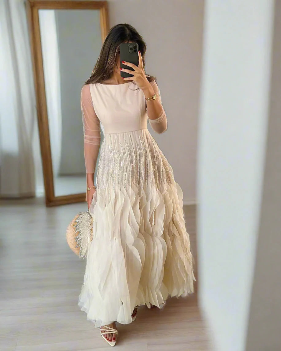 Scoop Neck Tulle Midi Dress