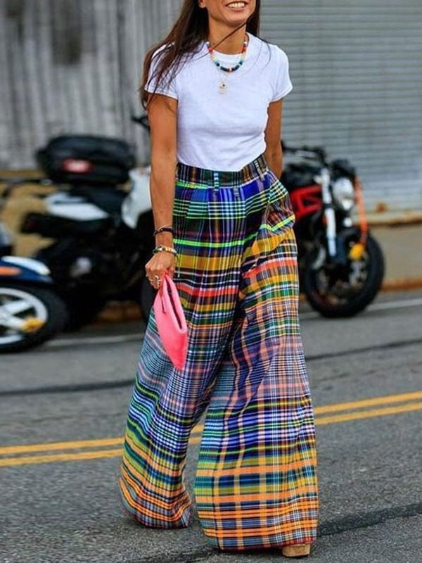 Bernarda Multi-Colored Plaid Wide-Leg Pants