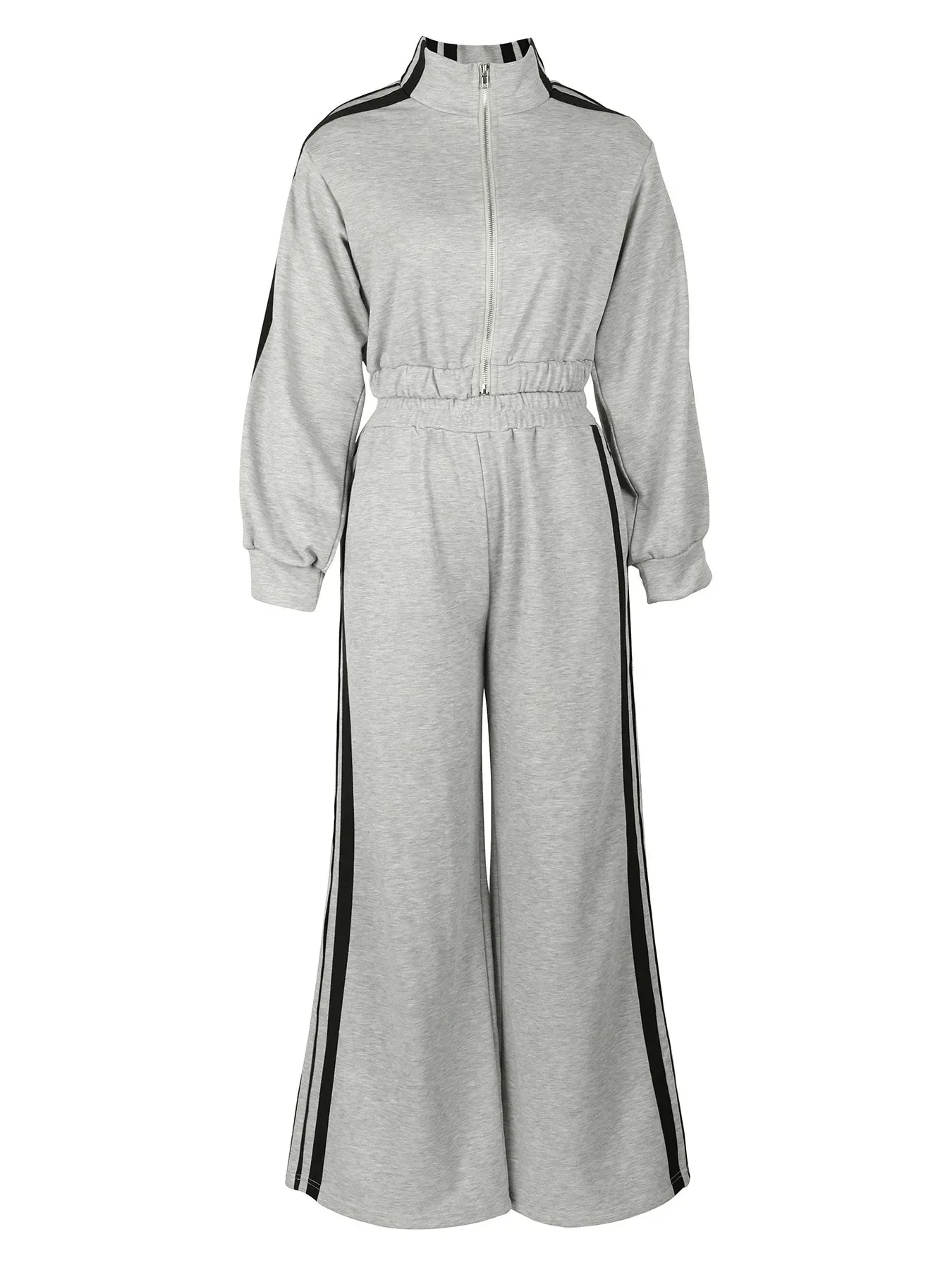 Two-Piece Tracksuit Set - Striped Side Jacket and Wide Leg Sweatpant