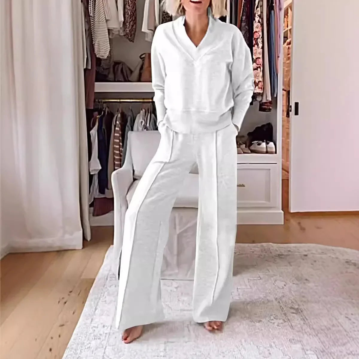 Two Piece Set - Loose Sweatshirt and Wide Leg Pant