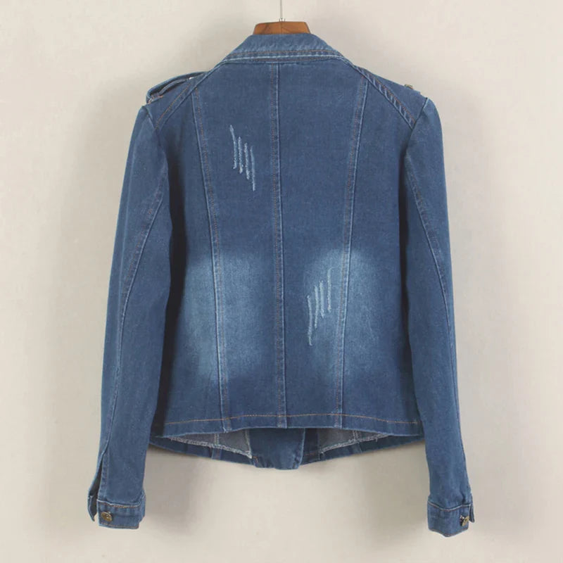 Denim Long Sleeve Convertible Notched Collar Jacket