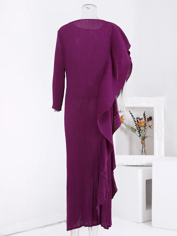 Bright Ruffled Pleated Asymmetrical Dress