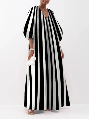 Striped V-Neck Maxi Dress